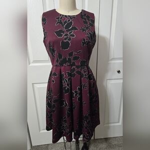 Burgundy & Black Floral Dress with Pockets, Dress Barn, 6 Petite, NWOT